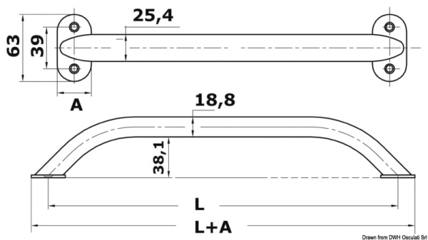 Handlauf ovales Rohr AISI316 19x25 mm 600 mm - Zusatzbild 1