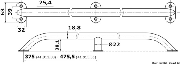 Handlauf ovales Rohr AISI316 19x25 mm 750 mm