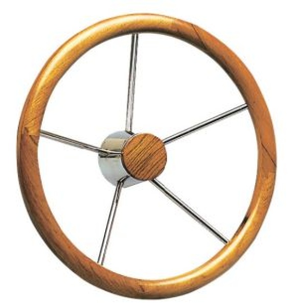 VA-Stahl Steuerrad m.Teakholz-Außenring 500 mm
