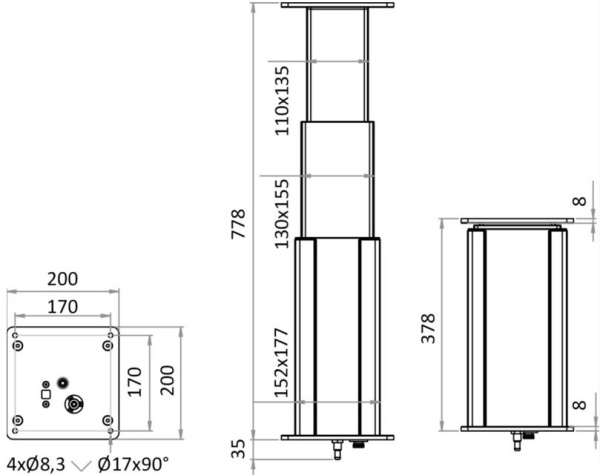 Elektrisches Tischbein 3 Stufen 12 V Schwarz