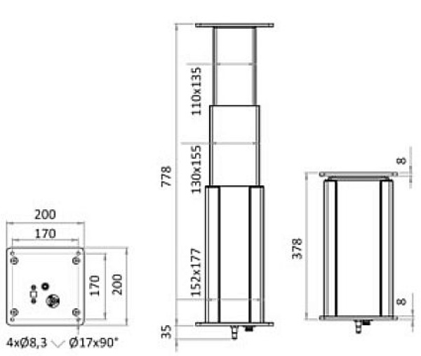 Elektrisches Tischbein 3 Stufen 12 V Schwarz
