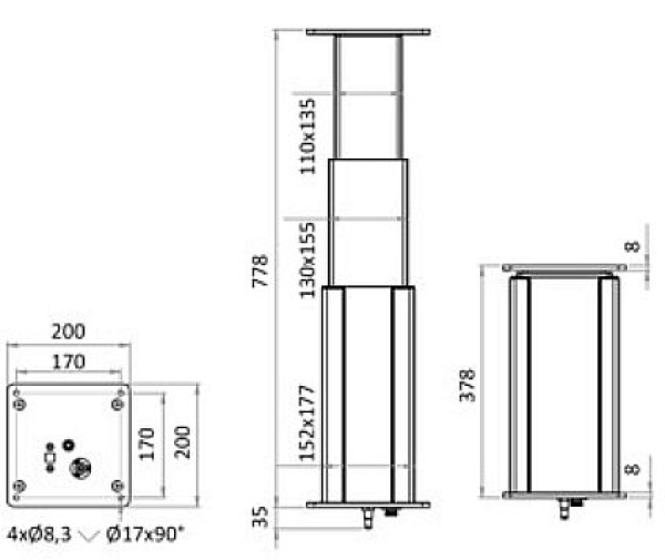 Elektrisches Tischbein 3 Stufen 24 V Schwarz
