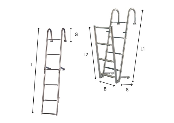 Klappbare Badeleiter 7-stufig für Heckplattform Gig, Länge 1884?mm - Zusatzbild 1