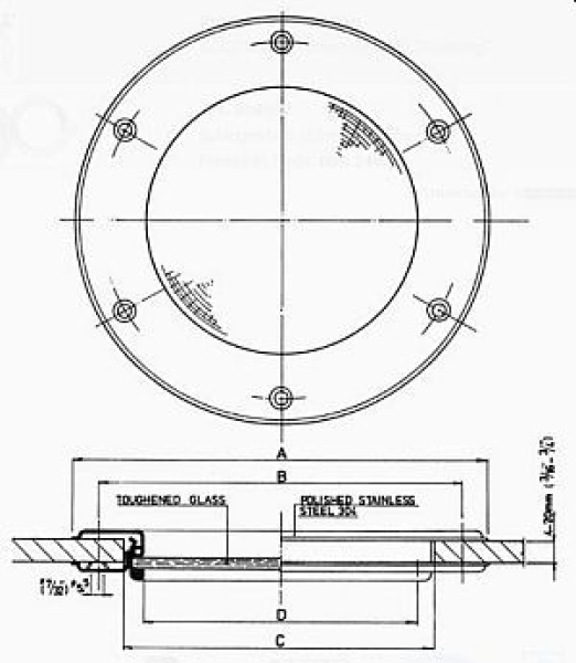 NIRO Bull-Auge, Ø215mm, feste Modell mit Bruchsicheres