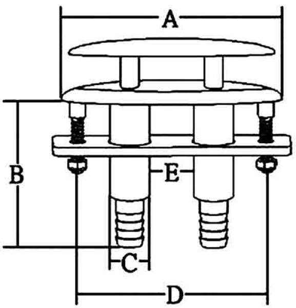 NIRO Versenkbare Klampe, A=126mm, B=64mm, C=22mm, D=46