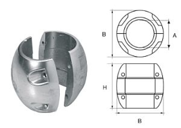 Aluminium Anode für Ø30mm Welle, kugelförmig