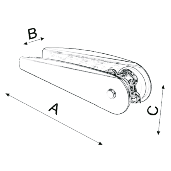 NIRO Ankerbugrolle, A=150mm, B=50mm, C=65mm (festes Modell bis 7,5 kg)