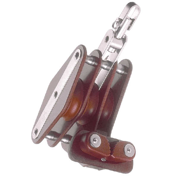 Schotblock 3-scheibig 63mm, mit Wirbel, Hundsfott & Schotklemme für Tau 16mm