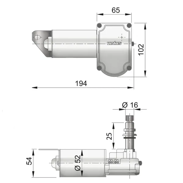 Vetus Scheibenwischermotor, kurze Welle, 12V